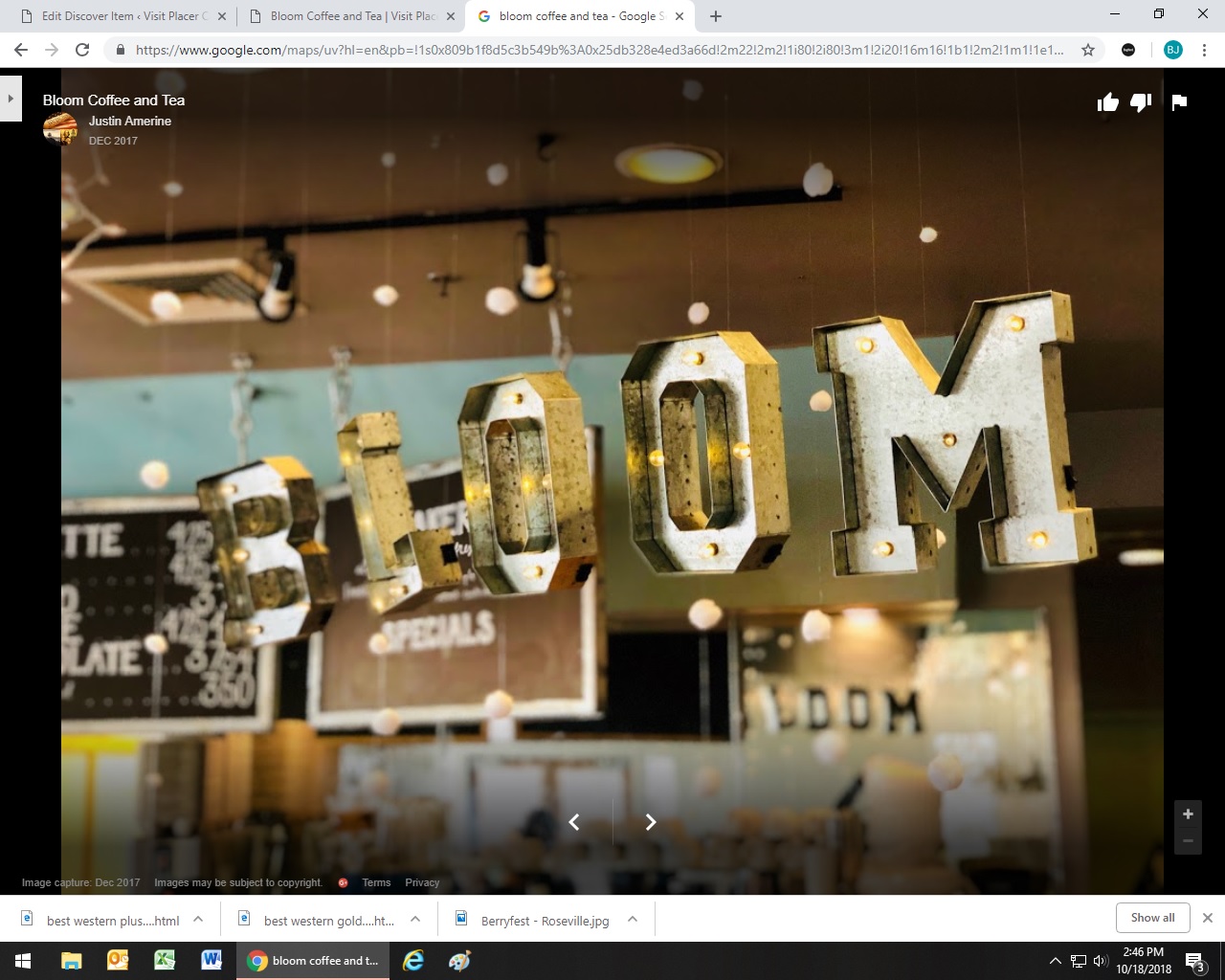 Bloom Coffee and Tea Visit Placer